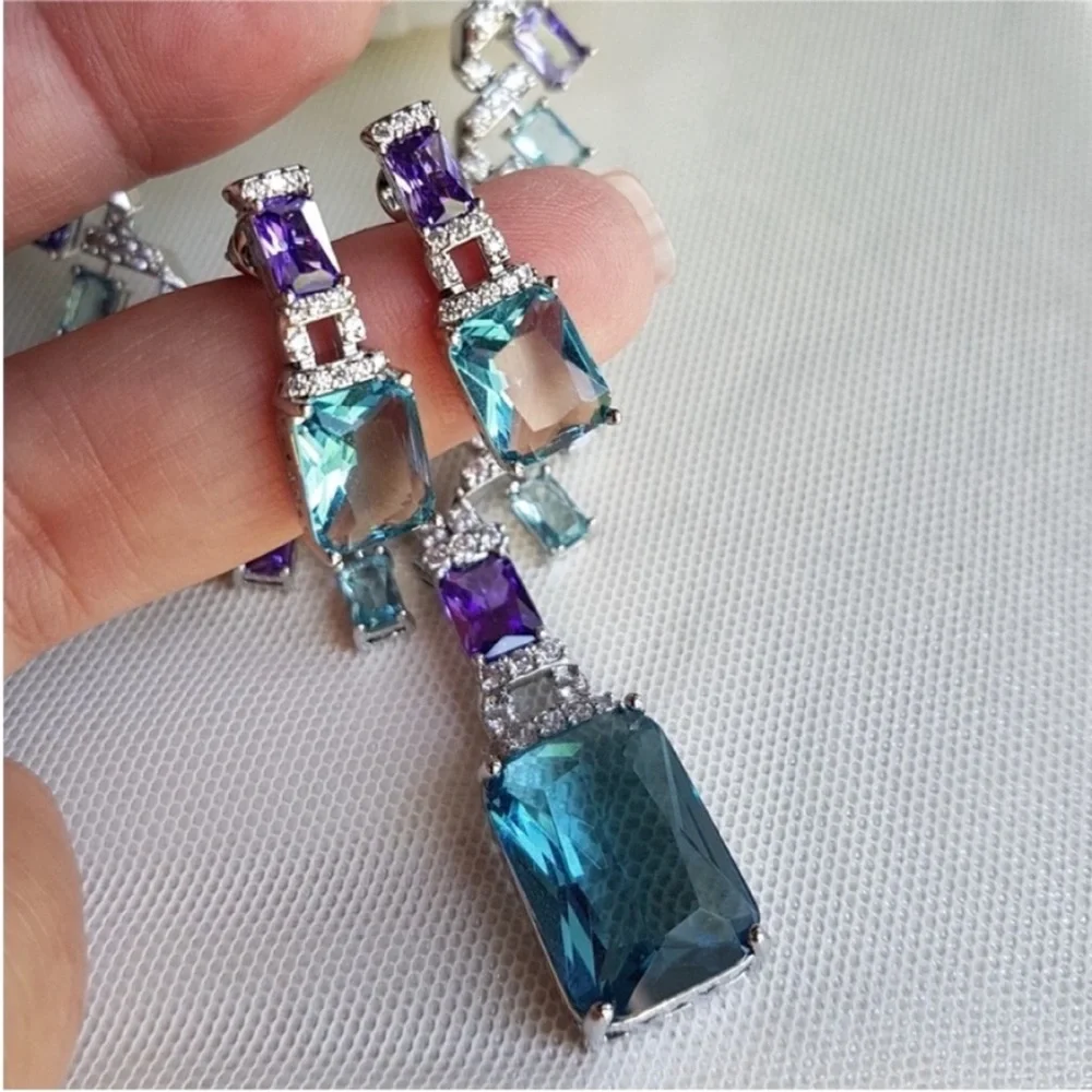 Swarovski Purple and Blue Crystal Earrings - Picture 5 of 8